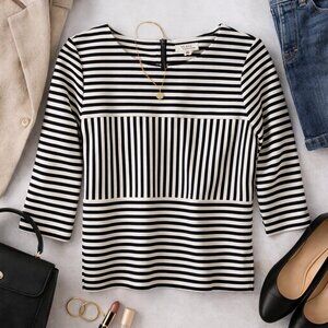 Madewell Mixed Stripe Knit Top | Black & Ivory | Size M